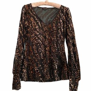 Karen Kane Burnout Velvet Animal Print Top Cheetah